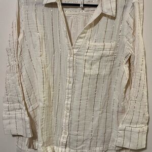 Soma champagne stripe Cotton Gauze Long Sleeve Notch Collar Pajama set